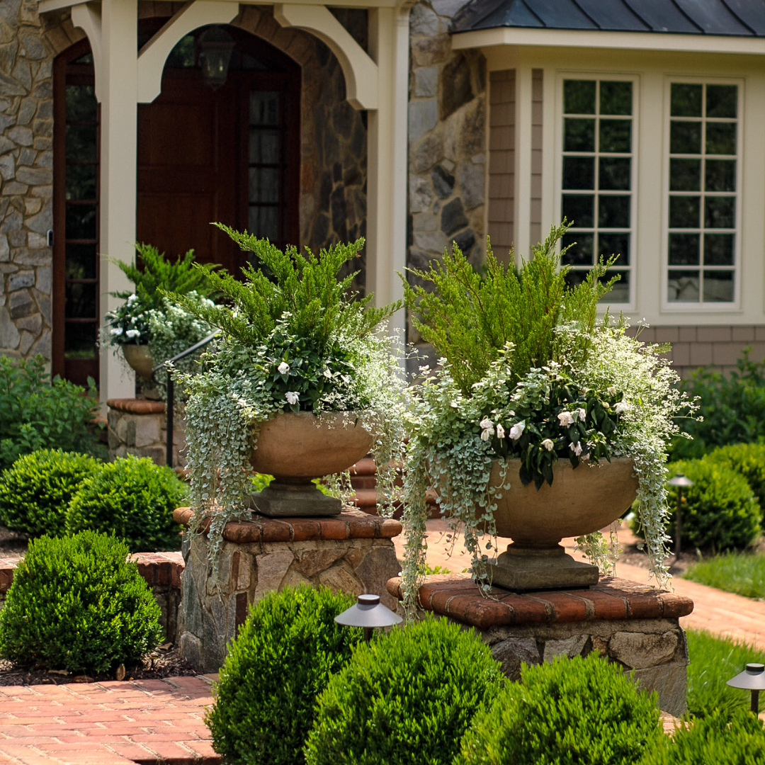 container gardens on front entry walkway