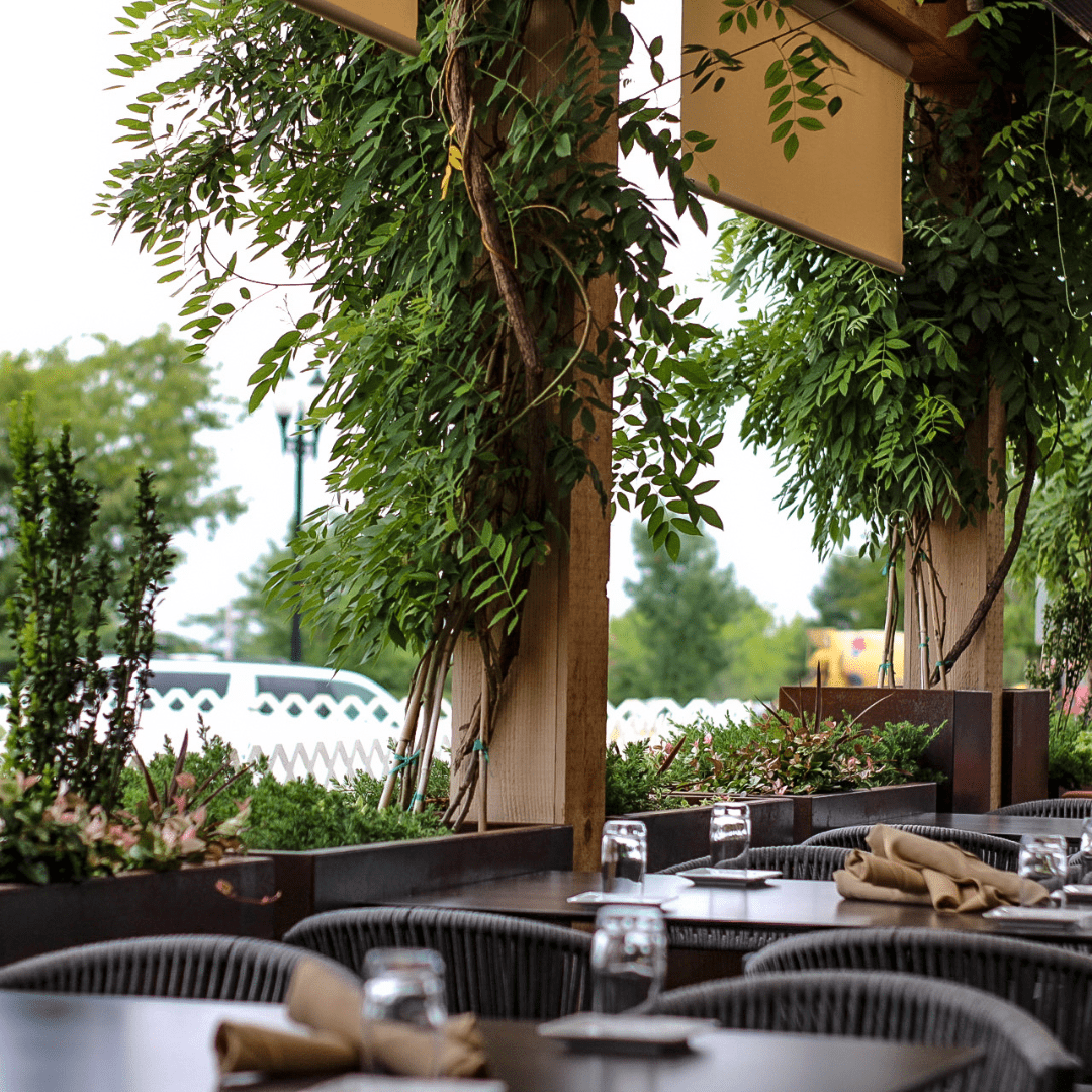 restaurant with container gardens and exterior plants