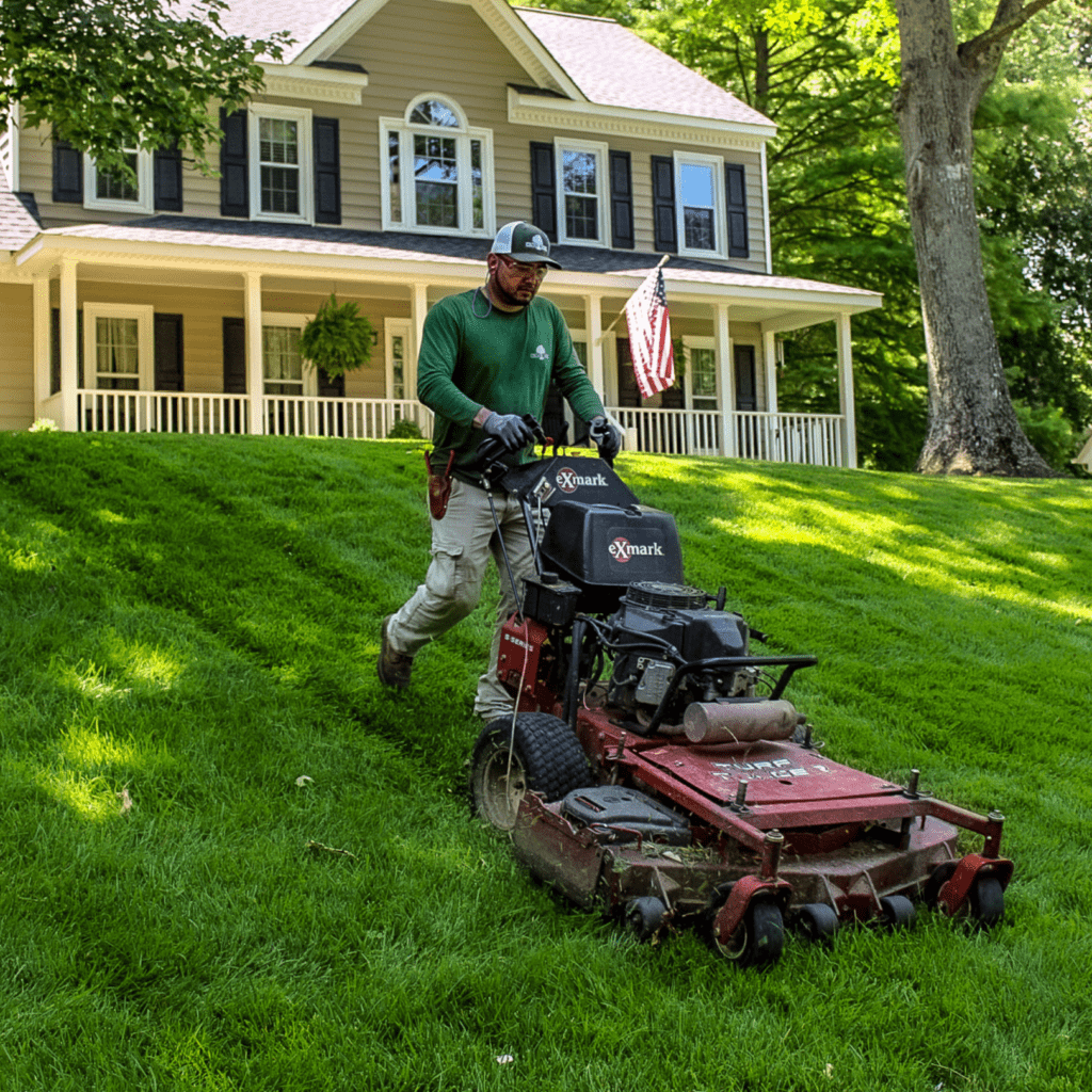 grounds management crew mowing