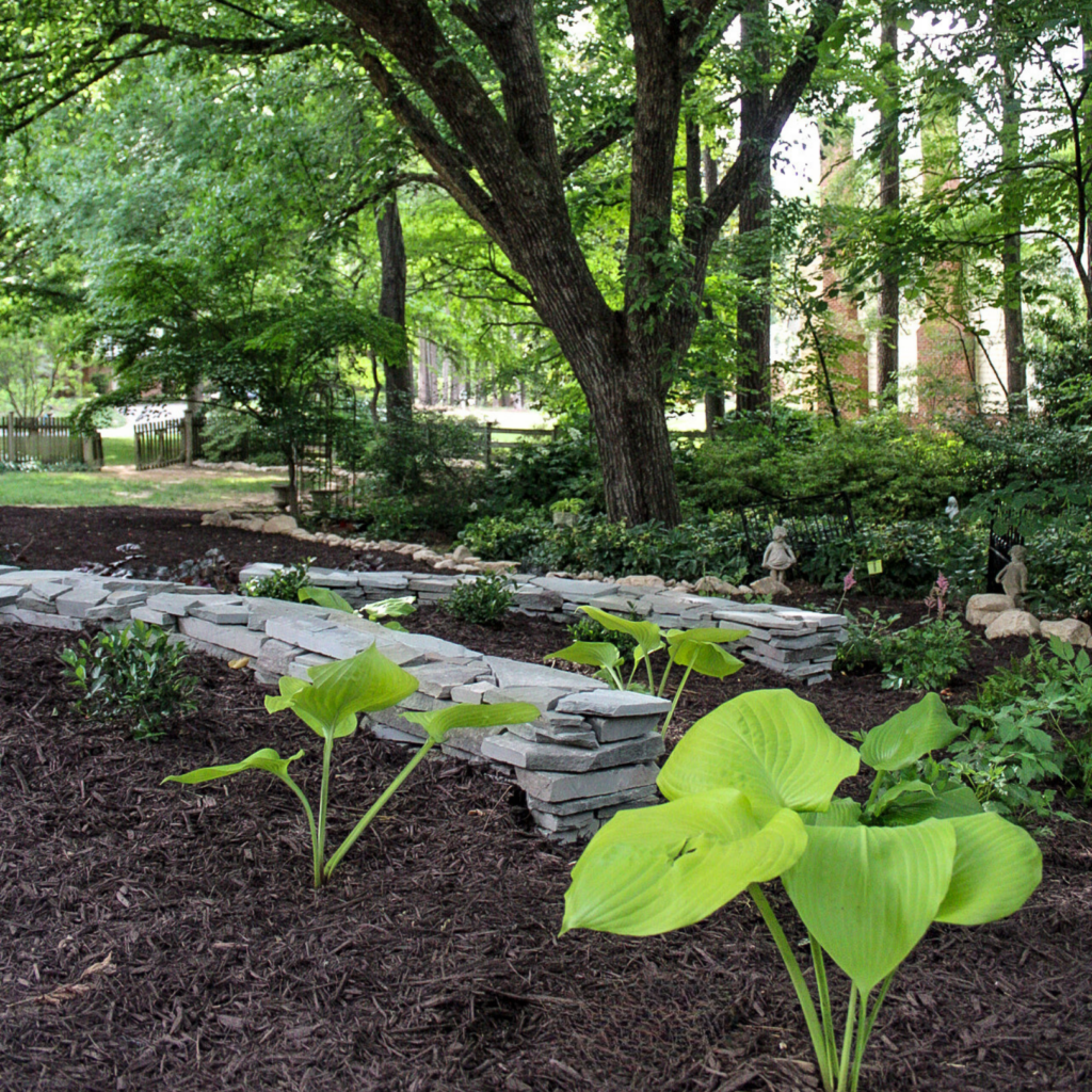 fresh landscaping with retaining walls to prevent erosion