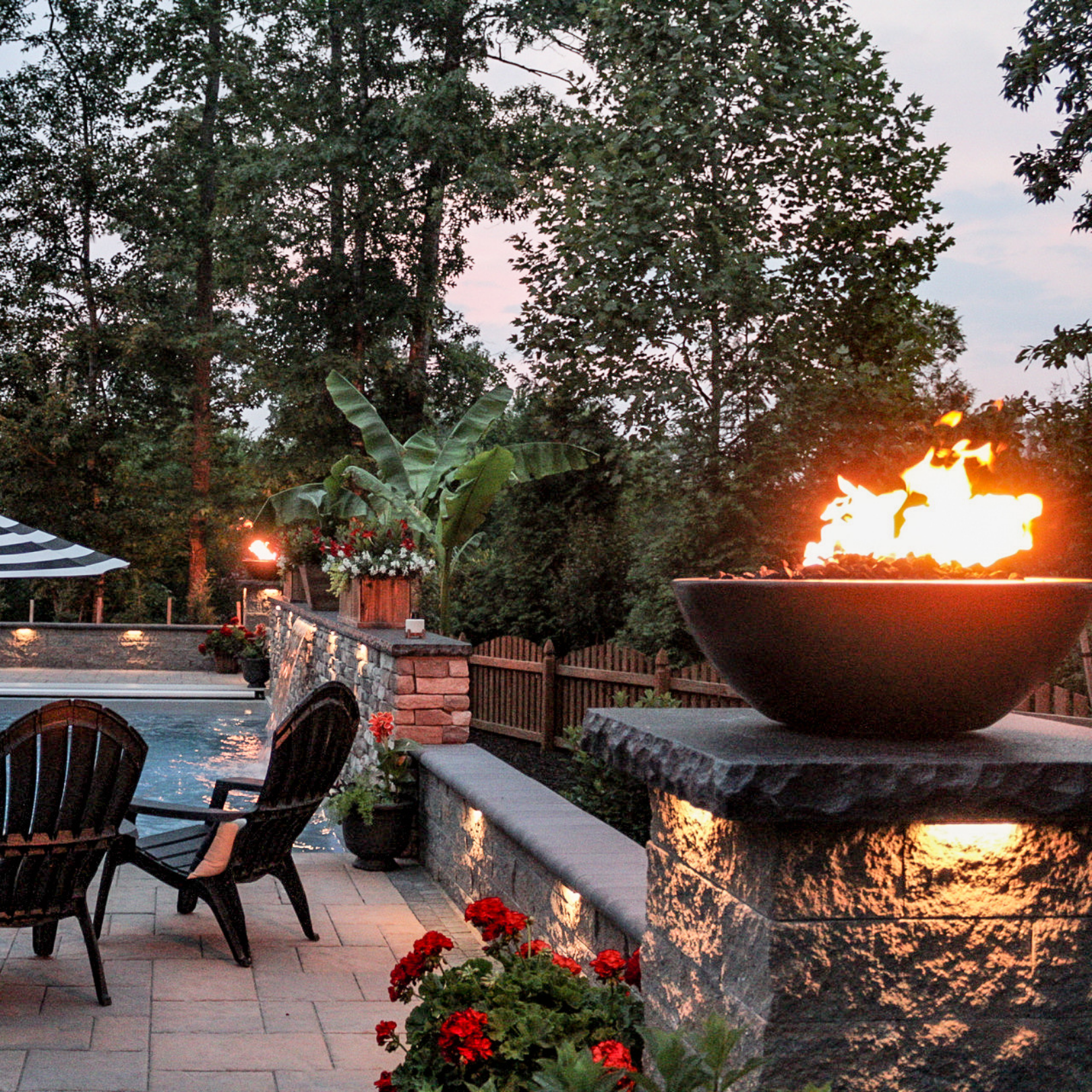 hardscape patio lighting fire bowl