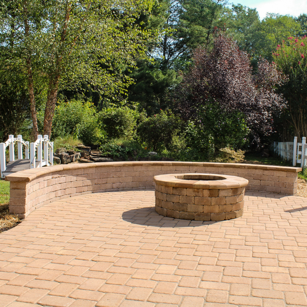 firepit and seawall on patio