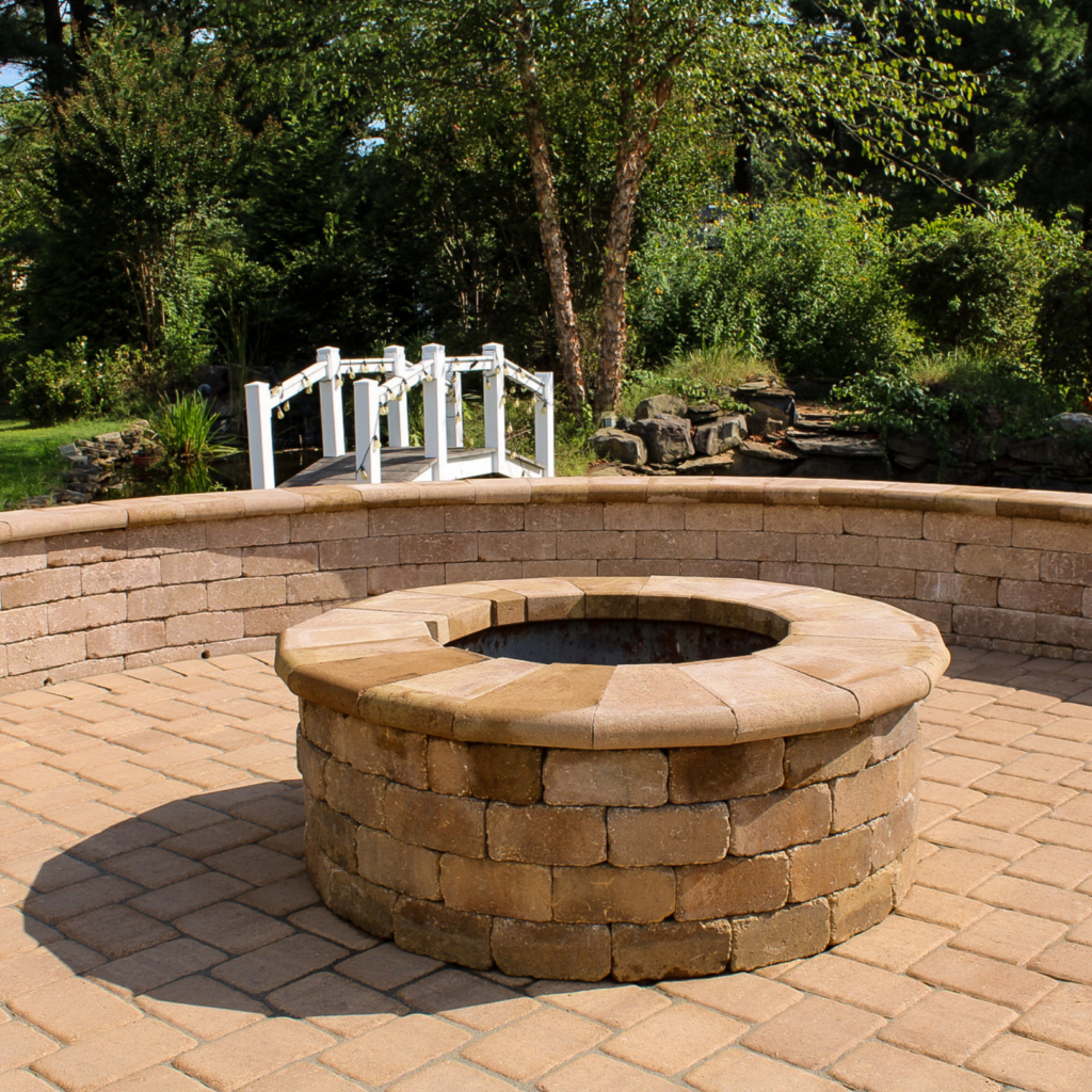 firepit and seawall on patio