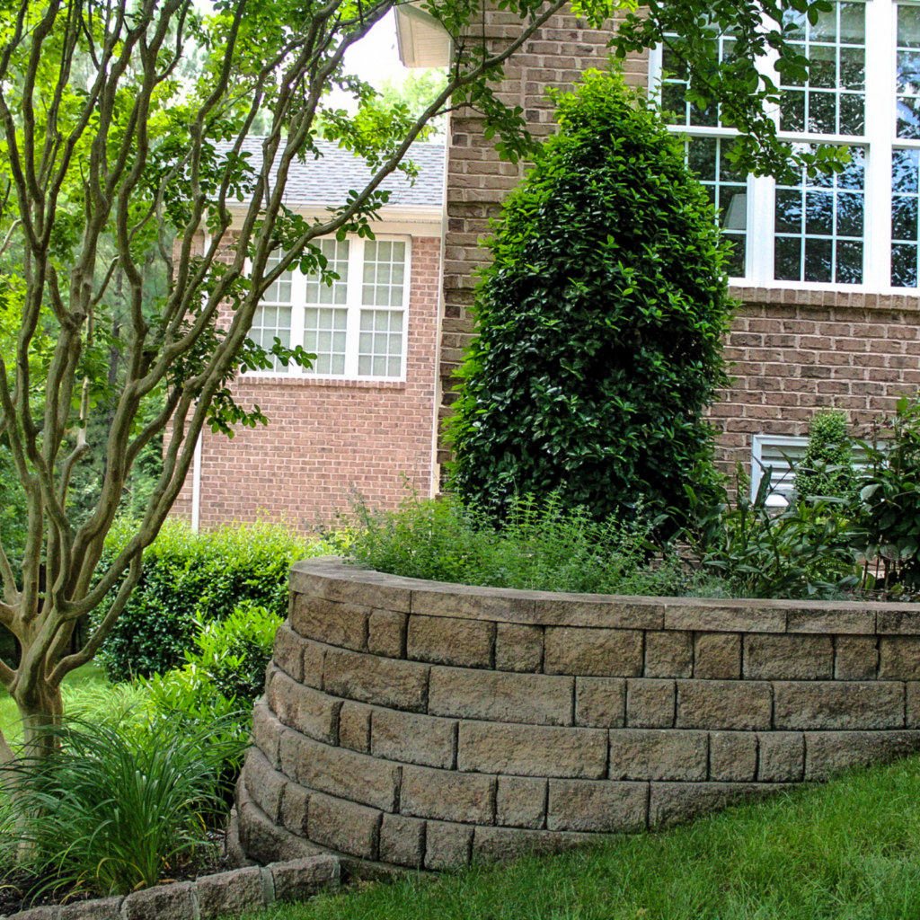 retaining wall and landscaping