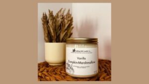 Cross Creek Nursery Candle Making workshop, fall candle on a table