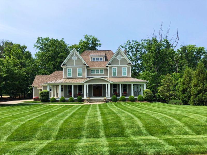 Freshly moved residential lawn.