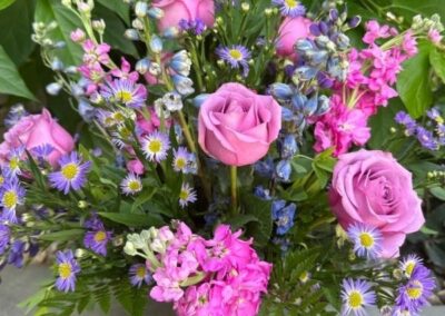 Pink floral arrangements.