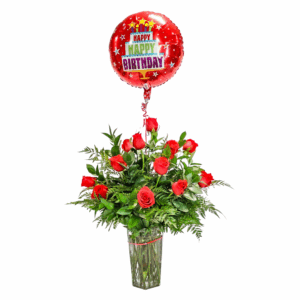 Dozen Roses With Mylar Balloon