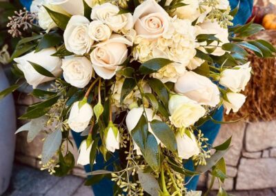 Private residence wedding white rose bouquet.