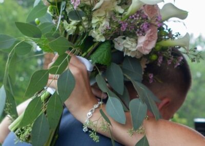 Floral arrangement at wedding from Cross Creek Florist.