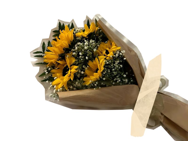 Sunflower wrapped bouquet. 